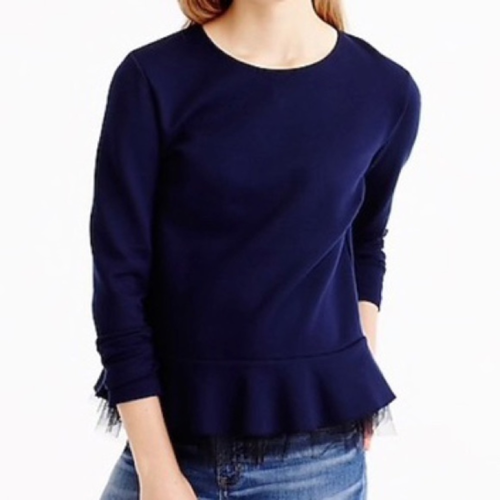 J. Crew Tulle Hem Peplum Navy Blue size M